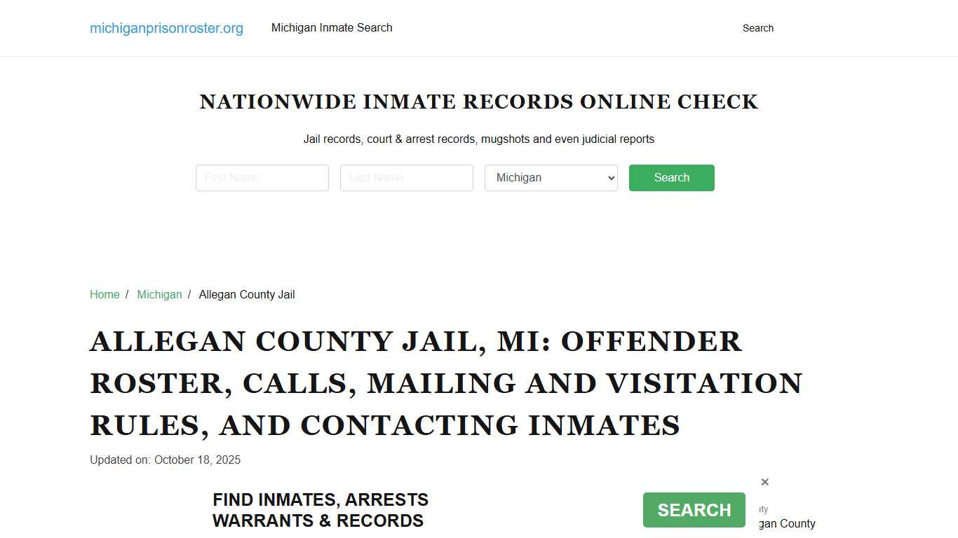 Allegan County Jail, MI: Inmate Search, Visitation & Contact Info